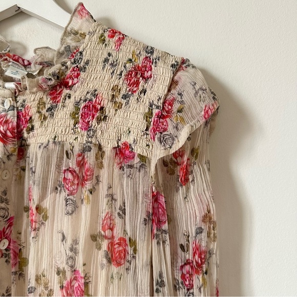 Sundance Amelia Floral Sheer Long Sleeve Button Down Blouse Size S - Picture 4 of 7